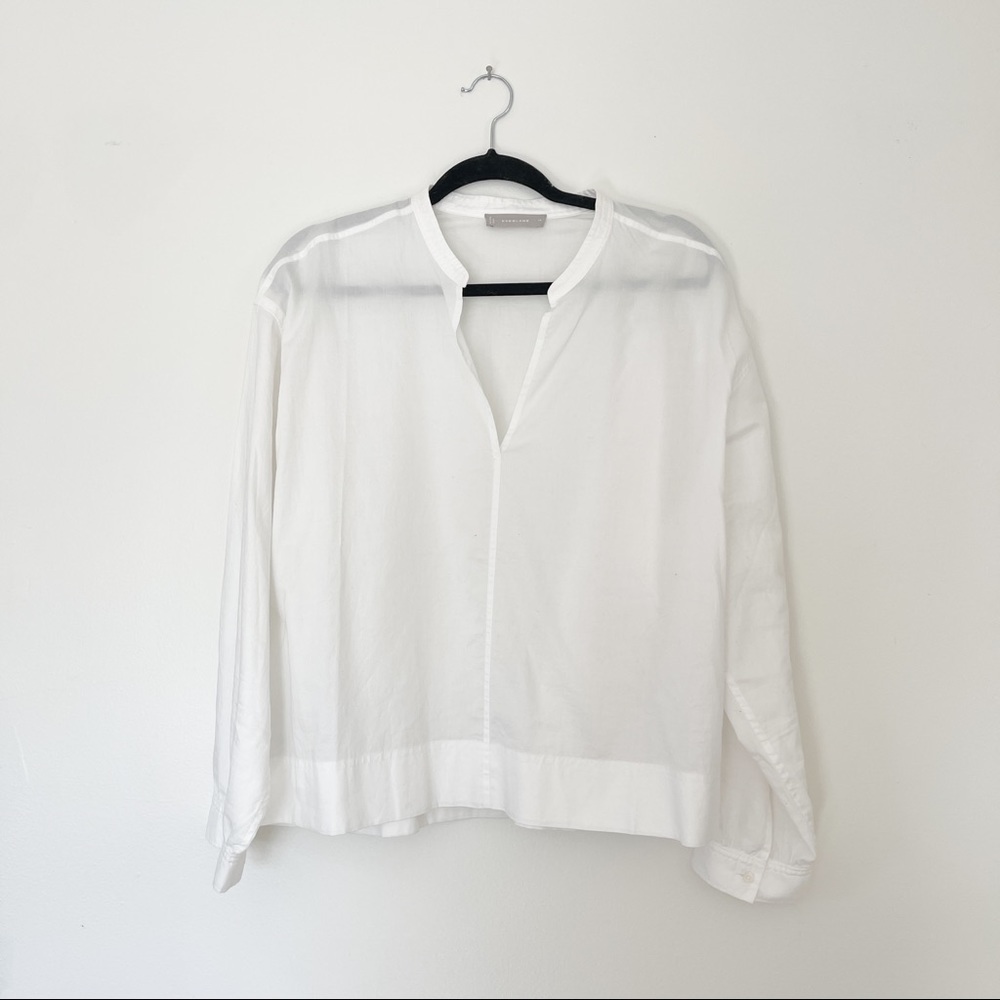 Everlane The Silky Cotton Split-Neck Blouse 14 Off-White